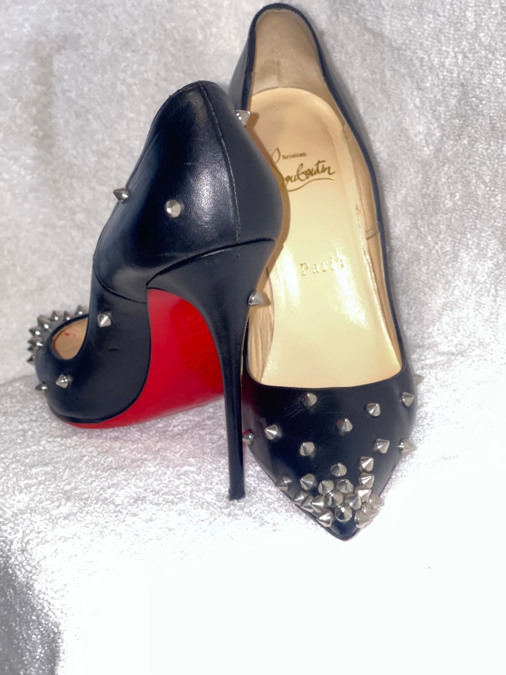 Christian Louboutin Anjalina Spiked Leather Pumps - Size 37.5 / 7.5